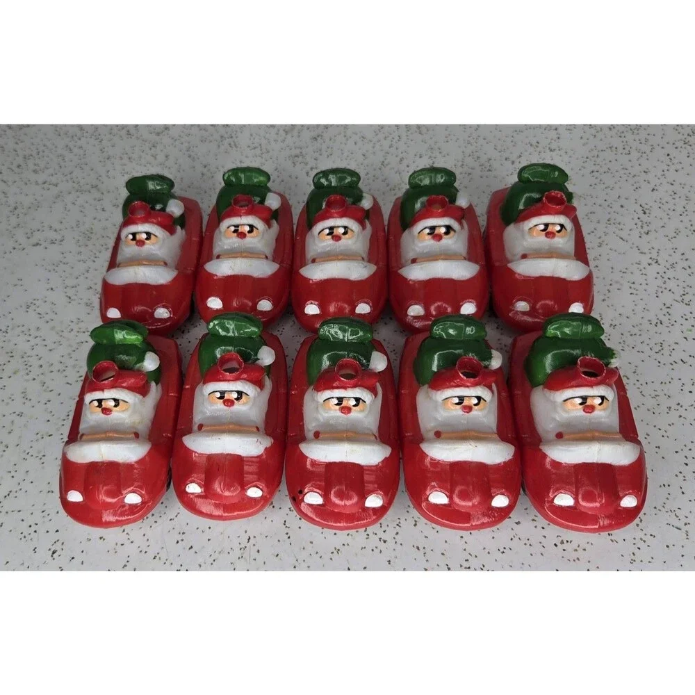 Lot of 10 pieces Vintage Santa in Car Blow Mold Plastic Christmas Light Covers